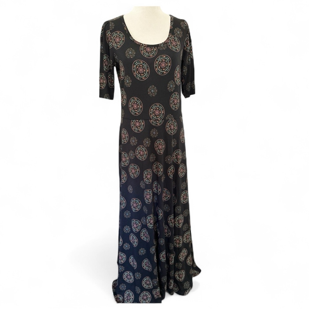 LuLaRoe XL Ana Black Orange Turquoise Maxi Dress